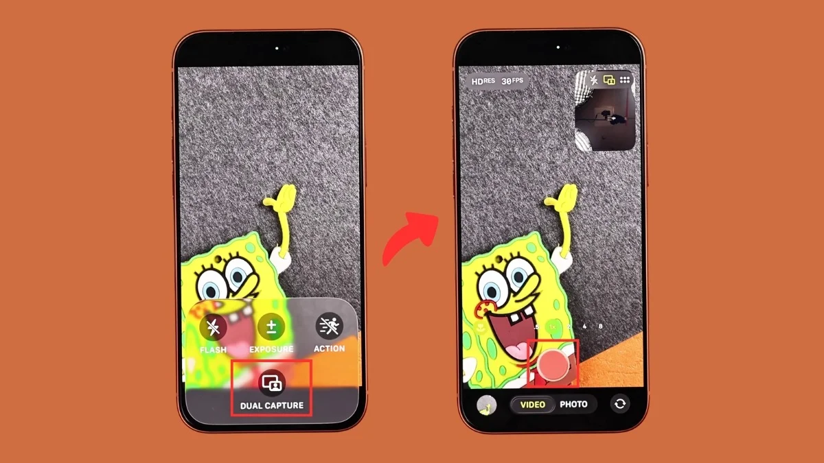 Các bước thao tác bật Dual Capture trong ứng dụng Camera trên iPhone 17